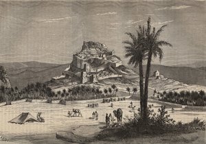 Utsikt over Oued el Golea (El Menia eller El Menea tidligere El Golea) i Algerie sør i provinsen Oran på slutten av 1800-tallet - gravering av Unknown artist