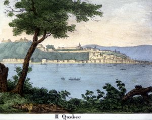 Utsikt over Quebec City på begynnelsen av 1800-tallet. Fargelitografi. av Unknown artist