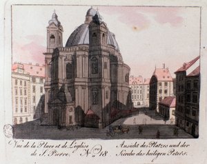 Utsikt over St. Peter's Church Square i Wien, Østerrike. av Unknown artist