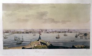 Utsikt over St. Petersburg sent på 1700-tallet - i "" Den gamle og moderne drakten"" av Ferrario av Unknown artist