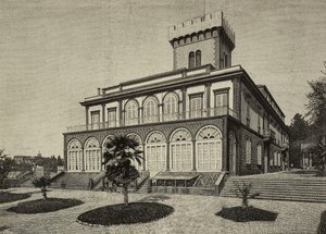 Utsikt over Villa Fabbricotti, der dronning Victoria (1819–1901) oppholdt seg en stund, Firenze, Italia, gravering fra et fotografi av G. Brogi fra L#39;Illustrazione Italiana, år XXI, nr. 10, 11. mars av Unknown Artist