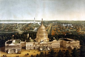 Utsikt over Washington og Det hvite hus i en forestilling fra 1820. av Unknown artist