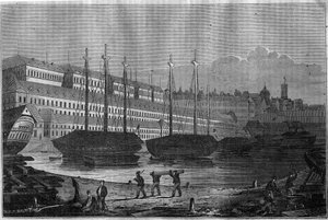 Utsikt over Corderies, Bagne og tårnet til Saint Louis (Saint-Louis) i Brest. I "" Den pittoreske butikken"" 1835 av Unknown artist