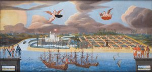 Utsikt over den danske kolonien Tranquebar i India, ca. 1658 (olje på lerret) av Unknown artist