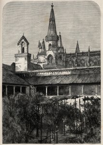 Utsikt over klosteret Bathala i Portugal. Gravering i "The Illustrous Universe" av Unknown artist