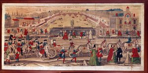 Utsikt over Pont-Neuf i Paris Du kan også se Hotel de Conty, klosteret Saint Germain des Pres, College of Four Nations, Invalides, Mont du Calvaire, Quai d