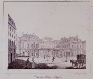 Utsikt over det kongelige palasset i Paris. Gravering fra 1820 Privat samling av Unknown artist