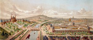 Utsikt over verdensutstillingen i Paris i 1878 Gravering av Paris fra 1800-tallet, B.N. av Unknown artist