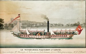 Utsikt over Winkelried, dampbåt på Lake Leman, Sveits (trykk fra 1800-tallet) av Unknown artist