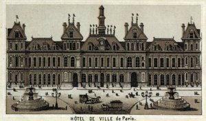 Utsikt over rådhuset i Paris og Place. Kromolitografi fra slutten av 1800-tallet. av Unknown artist