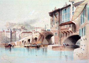 Utsikt over byen Lyon og Pont de Charge. Akvarell fra 1837. Paris, B.N. av Unknown artist