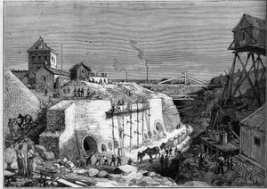Utsikt over byggeplassen til drikkevannstankene til Villejuif. Gravering i "" Le Monde Illustré"" nr. 1300 av 25. februar av Unknown artist