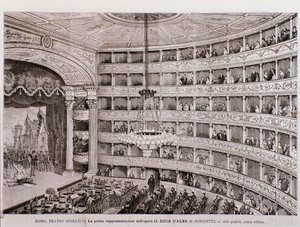 Utsikt over den første forestillingen av operaen The Duke of Alba, på Teatro Apollo, Roma av Unknown artist