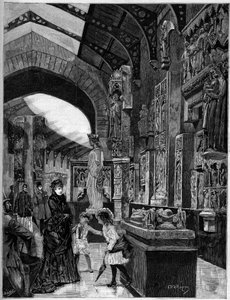 Utsikt over museet for sammenlignende arkitektur, ved Palais du Trocadero i Paris i 1882. Gravering i "" The Illustrous World"" nr. 1314 av 3. juni av Unknown artist