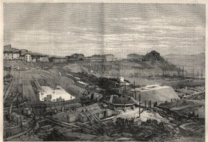 Utsikt over de nye bryggene bygget av den italienske regjeringen i havnen i La Spezia. Gravering i "" L
