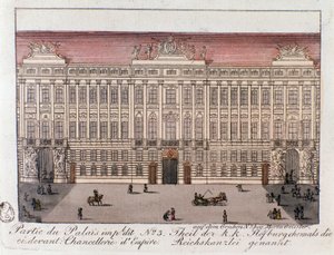 Utsikt over delen av det keiserlige palasset som heter Imperiets kansler i Wien. Østerrike. Gravering fra 1815 privatsamling av Unknown artist