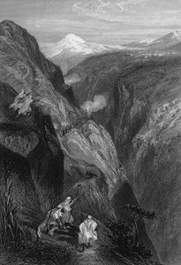Utsikt over teniah av Mouzaìa, passet av Atlasfjellet krysset av den franske hæren i 1830, i Algerie på 1800-tallet, i «L