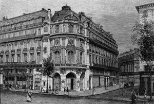 Utsikt over theatre du Vaudeville i Paris. av Unknown artist
