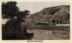 Utsikt over landsbyen Poilvache, Vallee de la Meuse, Belgia. Kromolitografi fra slutten av 1800-tallet. av Unknown artist