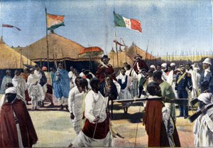 Besøk av Menelik II (1844-1913, konge av Etiopia) til presidenten for den italienske fullmektige Ciccodicola av Unknown artist