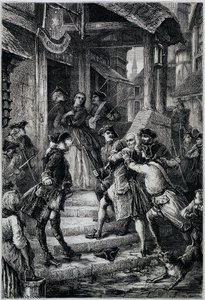 Voltaire (1694 - 1778) arrestert i Frankfurt i 1753 etter ordre fra den store Frederick II - i Histoire de France fra de fjerneste tider til 1789 av M. Guizot av Unknown artist