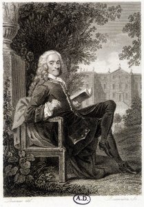 Voltaire lesing i en park - gravering av Unknown artist