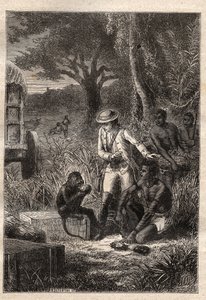Voyage dans la Caffrerie (South Africa) (1781) by Francois Levaillant (Le Vaillant) (1753-1824): Levaillant and his monkey degustateur Maitre Kees, who tastes the fruits and roots in order to verify that they are edible - illustration taken from “” Les Gra av Unknown artist