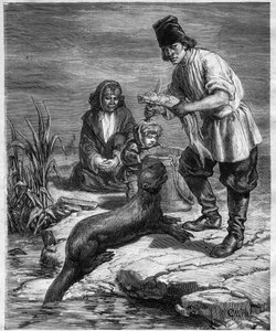 Voyage of Alphonse Louis Pinart in North America and Alaska - hunting and fishing in Alaska - engraving in “Journal des Voyages”” of 1884 av Unknown artist