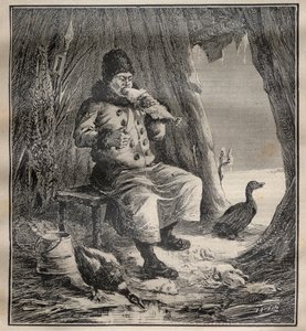 Voyages de Charles Rabot (1856-1944): Ostiak (Khanty or Khante) de Siberie mangant du poisson - Engraving In “” La Science francaise”” av Unknown artist