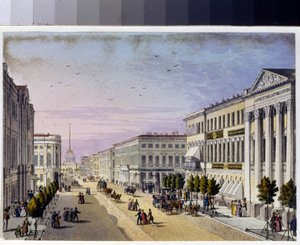 Utsikt over Nevsky-prospektet og politibroen i St. Petersburg (Album av Marie Taglioni av Unknown artist