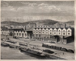 Utsikt over Chateau de Pekin, hovedetablissementet til Compagnie des grands vins de Champagne av Eugene Mercier (1838-1904) et Cie nær Epernay - Gravering i "" La Science francaise"" av Unknown artist