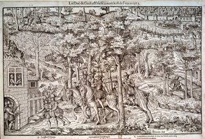 Religionskriger 1562-1598 "" Attentat på Francois I av Lorraine (1519-1563) andre hertug av Guise den 18.02.1563. En katolsk leder ble han drept av kalvinisten Jean de Poltrot de Mere eller Merey. Gravering fra 1500-tallet. Paris, B.N. av Unknown artist