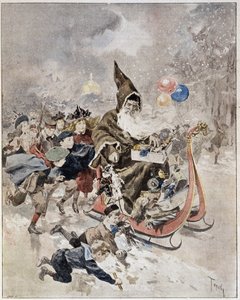 Akvarell som viser julenissen. ""Den illustrerte verden"". 21.12.1895. av Unknown artist