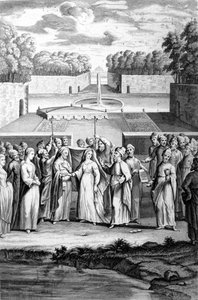Bryllup i henhold til den hebraiske ritualen. 1800-talls gravering. av Unknown artist