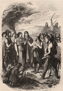 Bryllupsseremoni hos tyskerne. Gravering fra 1868 i «Histoire de Belgique fra primitiv tid til slutten av regne av Leopold I»» av Theodore Juste (1818-1888). Privat samling. av Unknown artist