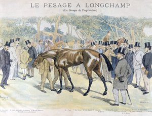 Veiing hos Longchamp og en gruppe hesteeiere av Unknown artist