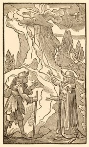 Når kristne til kjødelige mennesker gir ører... fra The Pilgrims Progress From This World, To That What Is To Come av John Bunyan (1628-1688) foreslår Mr. Worldly Wiseman at Christian kan kaste sin byrde i av Unknown