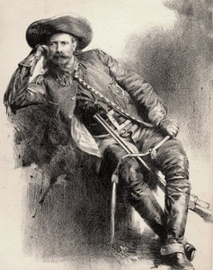 William Frederick Cody - Kjent som Buffalo Bill - Portrett av Buffalo Bill (1846-1917), oberst William Cody - gravering etter plakat. av Unknown artist