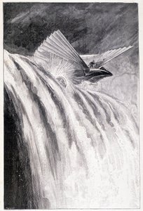 Bevinget kjøretøy som krysser en foss, syk. "" The Master of the World "", Jules Verne, sent på 1800-tallet. av Unknown artist