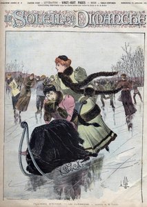 Winter fun. The skaters. Watercolour by Mr. Vallet for the Sunday sun. January 10 av Unknown artist