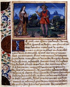 Kvinne og mann i landskap - belysning, i "" Book of pudens and impudens of the ages passs"" av Catherine d