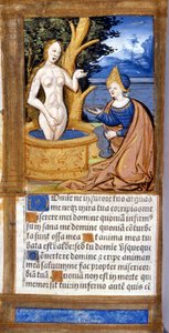 Kvinne på toalettet hennes. Side av et manuskript fra Pentateuken. 1400-tallet. Bibl. Braidense, Milano. av Unknown artist