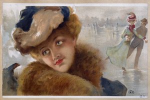 Kvinner på en skøytebane - kromo av Unknown Artist