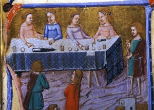 Kvinnebankett. Miniatyr fra et manuskript fra 1200-tallet. av Unknown artist