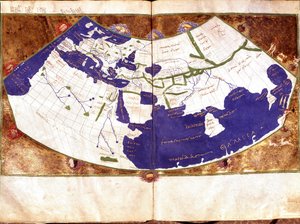 Verdenskart over Claudius Ptolemaeus (Claude Ptolemee, 90-168 ap JC), gresk astronom og astrolog - Representasjon av den flate jorden uten nord- og sørpolen og uten den amerikanske inneholder - 1400-tallsmanuskript - Venezia, Biblioteca Marciana av Unknown artist