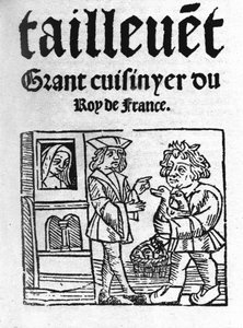 frontispice av "Le Viandier"" av Taillevent. Guillaume Tirel, kjent som Taillevent eller Taillevant fransk kokk (1310 til 1395). 1 av Unknown artist