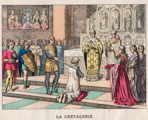 knighting - La Chivalerie - Softening of a Knight - Engraving of the end of the 19th century in “” Nos Gires Nationales - Images and recits”” av Unknown artist