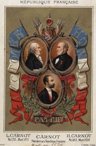 portretter av Lazare Carnot fransk politiker (1753-1823), Hyppolite Carnot (1801 til 1888) og Sadi Carnot president i den franske republikken. av Unknown artist
