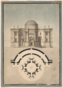 Design for et klassisk tempel med en Tempietto og halvsirkelformet aedicule