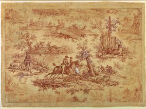 Tegning, tegneserie for bomullstrykt tekstil, La Route de Jouy, etter 1815